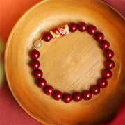 Buddha Stones Natural Cinnabar Lucky Koi Fish Hetian Jade Bead Blessing Bracelet