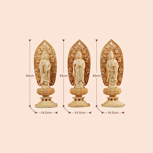 Buddha Stones Handcrafted Kwan Yin Avalokitesvara Tathagata Mahasthamaprapta Bodhisattva Statue Boxwood Abundance Decoration Decorations BS 7