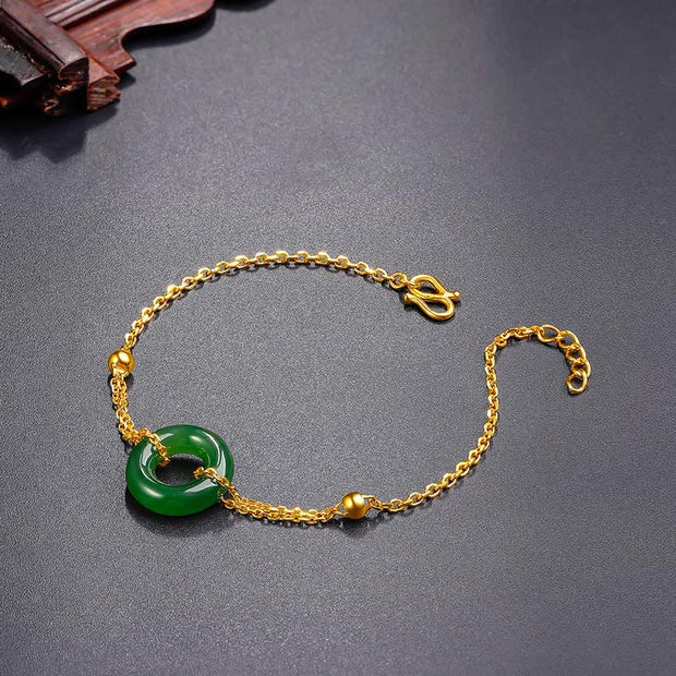 Buddha Stones Cyan Jade Peace Buckle Luck Healing Chain Bracelet Bracelet BS 14-19cm