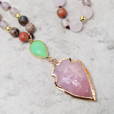 Raw Rose Quartz Arrow Necklace, Natural Crystal Gemstone Arrowhead Raw Rose Quartz Arrow Necklace, Natural Crystal Gemstone Arrowhead