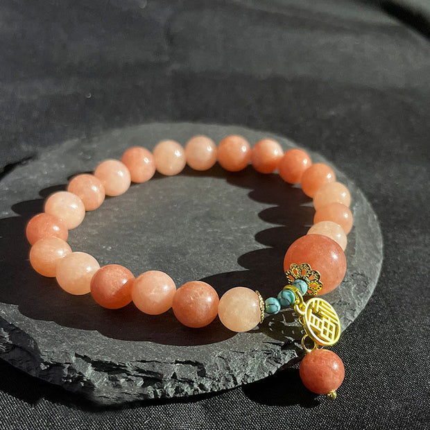 Buddha Stones Natural Orange Stone Turquoise Fu Character Charm Luck Fortune Bracelet Bracelet BS 11