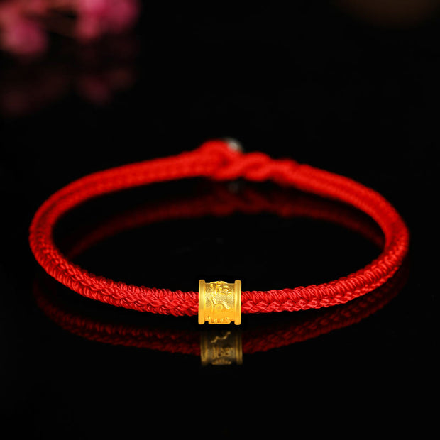 Buddha Stones 999 Gold Om Mani Padme Hum Luck String Couple Bracelet Bracelet BS Red Rope Simple Edition 19cm