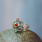 Buddha Stones 925 Sterling Silver Turquoise Balance Protection Adjustable Ring Ring BS 5