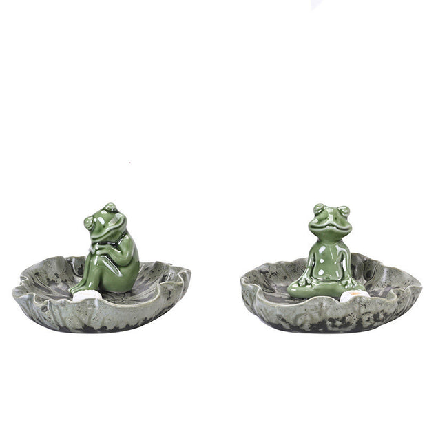 Buddha Stones Leaf Meditation Frog Pattern Healing Ceramic Incense Burner Decoration Incense Burner BS 10