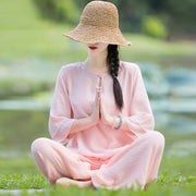 Tai Chi Meditation Prayer Zen Spiritual Morning Practice Clothing Women's Set Clothes BS Pink XXL