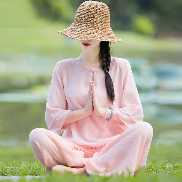 Tai Chi Meditation Prayer Zen Spiritual Morning Practice Clothing Women's Set Clothes BS Pink XXL