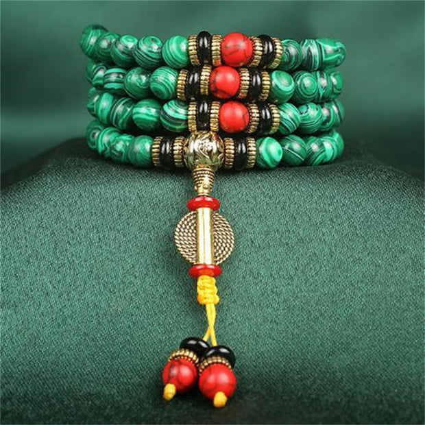 Buddha Stones Tibetan 108 Mala Malachite Beads Bracelet Necklace Bracelet BS 3