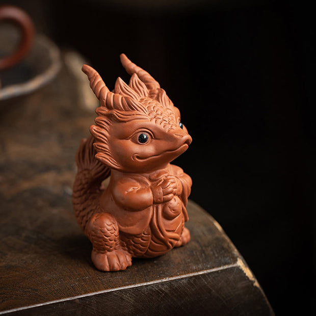 Buddha Stones Luck Dragon Wealth Tea Pet Purple Clay Figurine Decoration