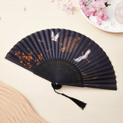 Buddha Stones Crane Peach Blossoms Persimmon Orchid Butterfly Bamboo Handheld Bamboo Folding Fan 21cm