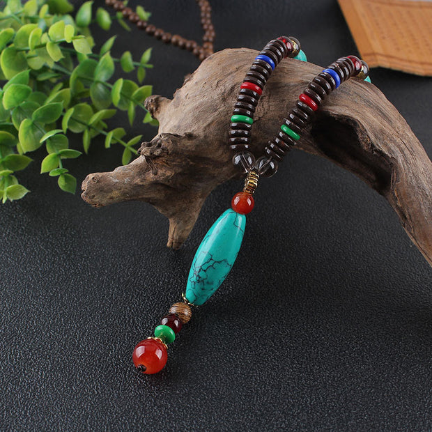 Buddha Stones Wenge Wood Turquoise Stone Protection Calm Necklace Pendant Necklaces & Pendants BS 1