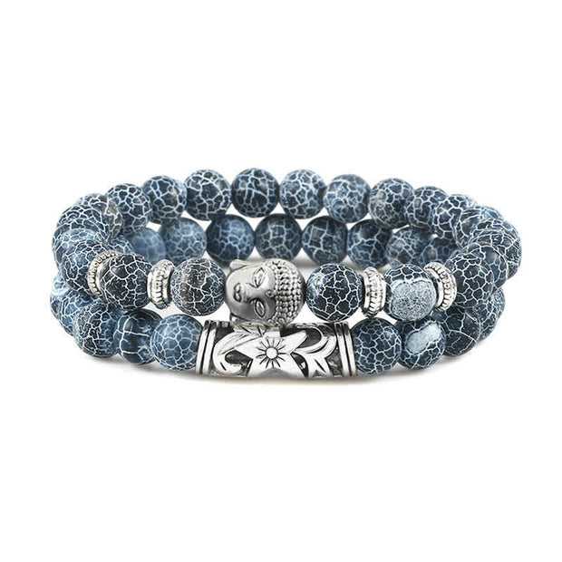 Buddha Stones 2Pcs Natural Crystal Agate Buddha Protection Bracelet Bracelet BS Blue Weathered Agate
