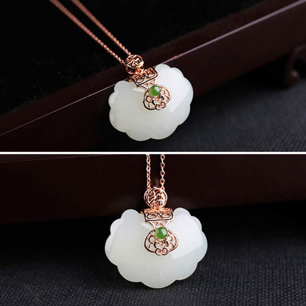 Buddha Stones 925 Sterling Silver White Jade Blessing Happiness Necklace Chain Pendant Necklaces & Pendants BS 6