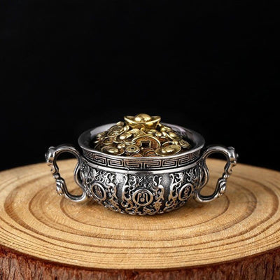 Buddha Stones Treasure Bowl Copper Coin Ingots Wealth Necklace Pendant Necklaces & Pendants BS Treasure Bowl