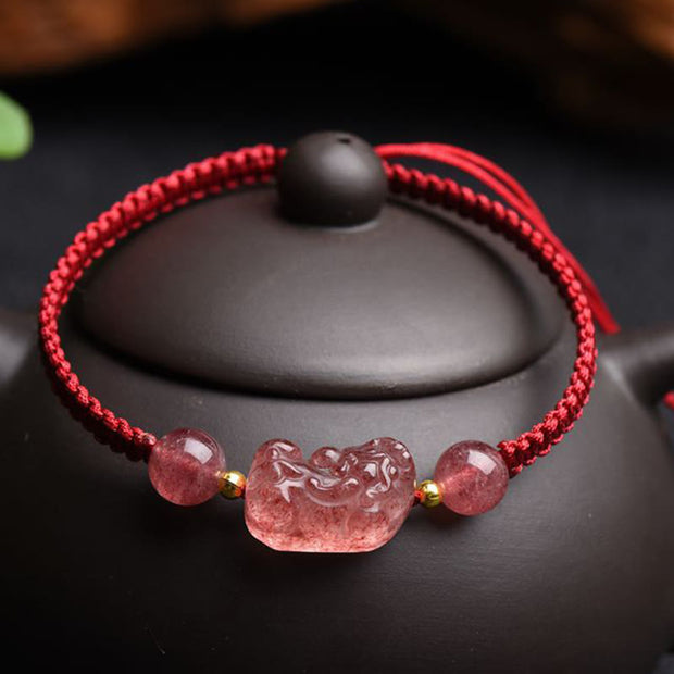 Buddha Stones Natural Strawberry Quartz PiXiu Lucky Red String Bracelet Bracelet BS 1