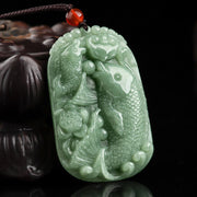 Buddha Stones Natural Jade Koi Fish Lotus Wealth Prosperity Necklace Pendant Necklaces & Pendants BS Koi Fish(Luck♥Prosperity)