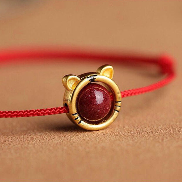 Buddha Stones Handmade Rabbit Tiger Cinnabar Keep Away Evil Spirits Braided String Bracelet