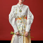Buddha Stones Tibetan Dress Clothing Lhasa Shirt Pleated Skirt Dress Women Clothing