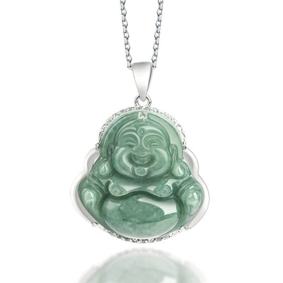 Buddha Stones 925 Sterling Silver Laughing Buddha Jade Abundance Necklace Chain Pendant Necklaces & Pendants BS Jade (Prosperity ♥ Abundance)