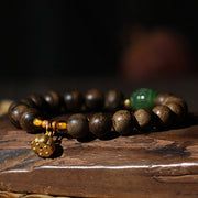 Buddha Stones 999 Gold Brunei Agarwood Cyan Jade Lotus Flower Peace Strength Bracelet Bracelet BS 13