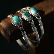 Buddha Stones 925 Sterling Silver Turquoise Balance Protection Handmade Nepal Bracelet Bangle Bracelet Bangle BS 9