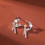 925 Sterling Silver Year of the Rabbit Moonstone Moon Flower Pattern Necklace Pendant Bracelet Earrings Necklaces & Pendants BS Earrings Silver