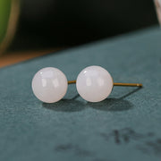Buddha Stones 925 Sterling Silver Round White Jade Blessing Stud Earrings Earrings BS 10