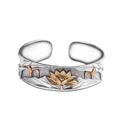 Buddha Stones 925 Sterling Silver Lotus Flower Calm Bracelet Adjustable Bangle Bracelet BS 15