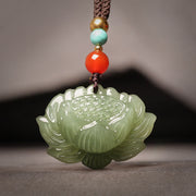Buddha Stones Hetian Cyan Jade Lotus Flower Success Necklace Pendant Necklaces & Pendants BS Hetian Cyan Jade(Success ♥ Healing)