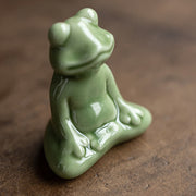 Buddha Stones Mini Small Meditation Lotus Resting Frog Ceramic Wealth Luck Home Tea Pet Figurine Decoration