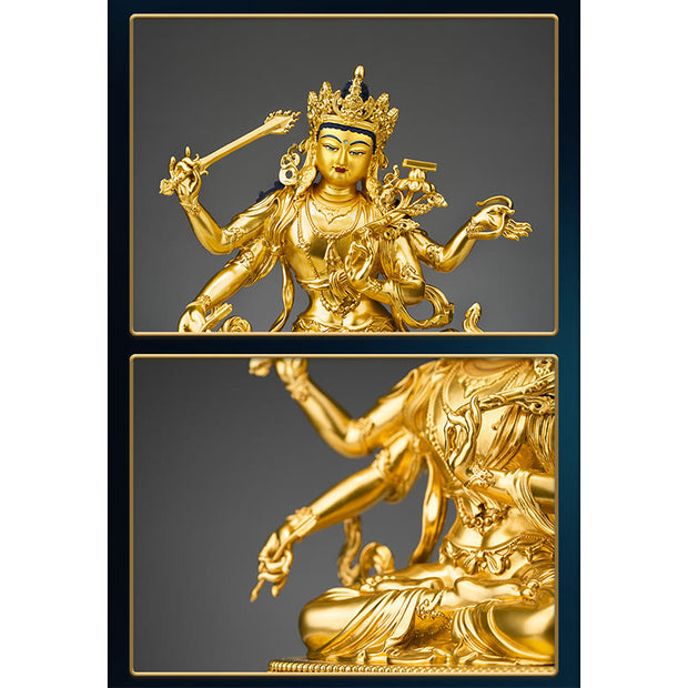 Buddha Stones Four-armed Manjusri Bodhisattva Gold Figurine Compassion Serenity Copper Statue Home Decoration Decorations BS 4