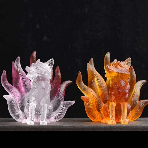 Buddha Stones Small Nine Tailed Fox Success Strength Home Figurine Decoration Decorations BS 16
