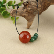 Buddha Stones Red Agate Green Aventurine Green Bodhi Seed Bead Calm Leather Rope Necklace Pendant Necklaces & Pendants BS 4