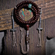 Buddha Stones Natural Tibet 108 Mala Beads Purple Bodhi Seed Three-eyed Dzi Bead Copper Dorje Harmony Bracelet Mala Bracelet BS 1