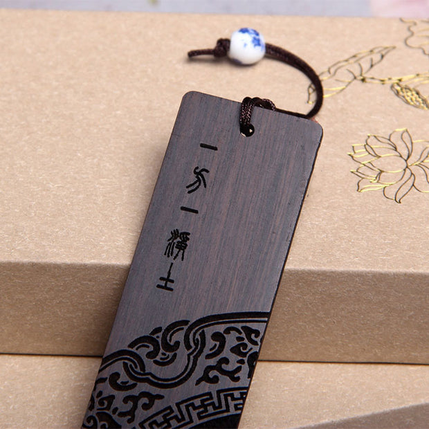 Buddha Stones Zen Enlightenment Quotes Ebony Wood Small Leaf Red Sandalwood Bookmarks With Gift Box