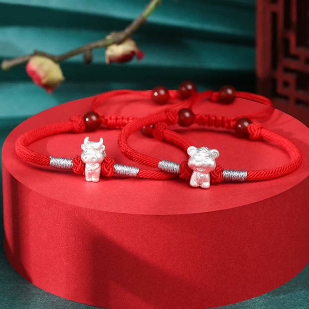 Buddha Stones 999 Sterling Silver Chinese Zodiac Luck Strength Red String Bracelet Bracelet BS 8