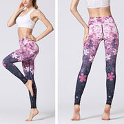 Buddha Stones Lines Weeds Sakura Flowers Black Tree Print Pants Sports Fitness Yoga Leggings Women's Yoga Pants
