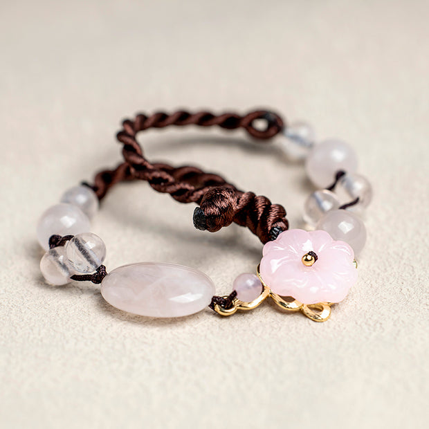 Buddha Stones The Flower of Love Pink Crystal Soothing Anklet