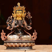 Buddha Stones Bodhisattva Chenrezig Four-armed Avalokitesvara Protection Copper Statue Decoration Decorations BS 4
