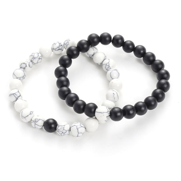 Buddha Stones 2pcs Natural Frosted Stone White Turquoise Bead Couple Bracelet Bracelet BS 1