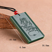 Buddha Stones Hetian Cyan Jade Dragon Engraved Success Necklace Pendant Necklaces & Pendants BS 8