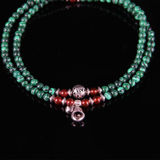 Buddha Stones Tibetan 108 Beads Malachite Red Agate Bell Protection Bracelet Mala Mala Bracelet BS 5