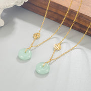 Buddha Stones Jade Fu Character Copper Coin Peace Buckle Abundance Necklace Pendant Necklaces & Pendants BS 1