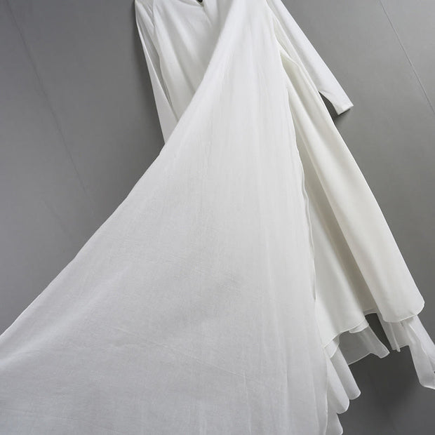 Buddha Stones Simple Design Meditation Spiritual Long Dress Zen Practice Yoga Clothing Women's White Gown