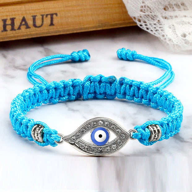Buddha Stones Evil Eye Keep Away Evil Spirits String Bracelet Bracelet BS Blue&Blue Evil Eye Silver Border