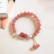 Buddha Stones Natural Strawberry Quartz Moonstone PiXiu Love Healing Bracelet