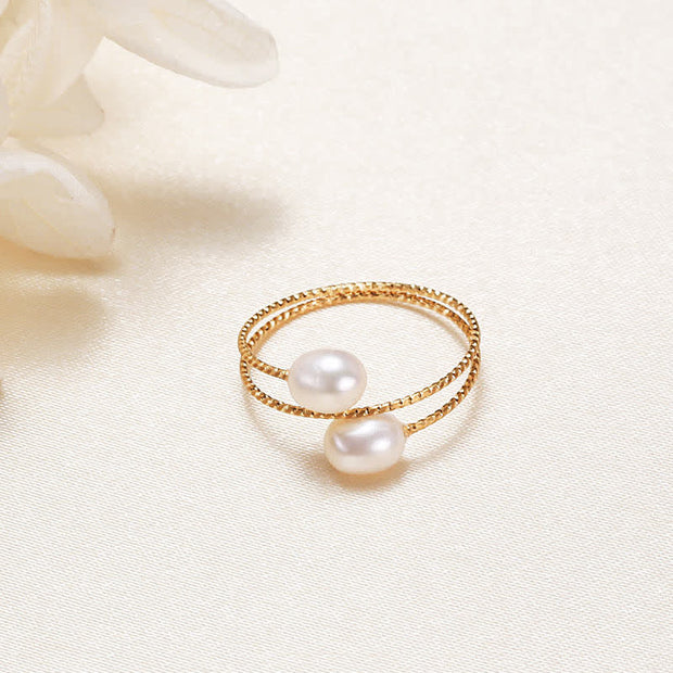 Pearl Happiness Wealth Double Single Ring Ring BS Double White Pearl