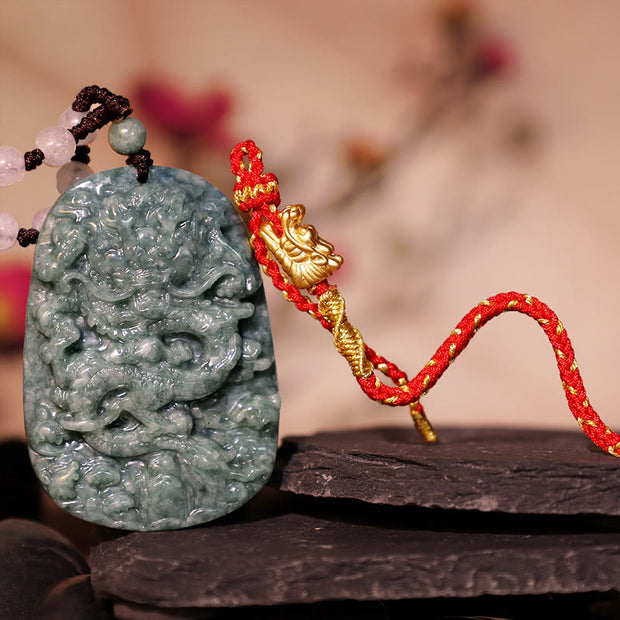 Buddha Stones Power Lucky Dragon Pendant Red String Bracelet Protection Bundle