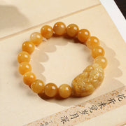 Buddha Stones Golden Silk Jade Pixiu Wealth Bracelet Bracelet BS 1