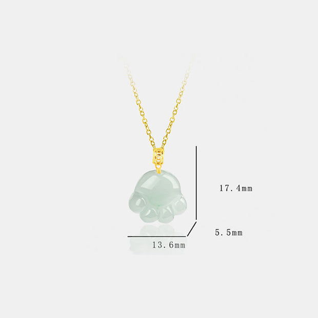 Buddha Stones 925 Sterling Silver 18K Gold Plated Natural Jade Cat Paw Pattern Luck Necklace Pendant Necklaces & Pendants BS 8