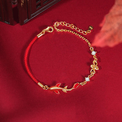 Buddha Stones 925 Sterling Silver Koi Fish Zircon Wealth Success Braided Chain Bracelet